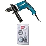 Makita HP1631KX3 Schlagbohrmaschine im Koffer, 710 W + 74tlg. Zubehör + Rundbürsten-Set...