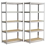 Steckregal Metall 180x90x40 cm – 2er Set Schwerlastregal mit 5 Böden – Kellerregal...