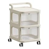 PUFAHAU 3-Stöckiger Rollwagen Aus Metall Mit Holzbrett Und Schublade, Weißer Trolley,...