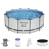 Bestway Steel Pro MAX Frame Pool Komplett-Set mit Filterpumpe Ø 366 x 122 cm, lichtgrau,...