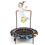 COSTWAY Ø92 cm Kindertrampolin, Minitrampolin für Kinder mit LED-Beleuchtung,...