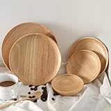 KKMNDE Obstschale, rund, Teller aus Gummibaumholz, Obstteller, Untertasse, Teetablett,...