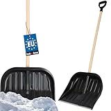KOTARBAU® Schneeschaufel Schneeschieber 48cm mit Holzstiel Verstärkt Kunststoff Schild...