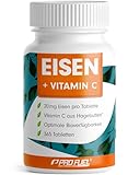 Eisentabletten hochdosiert 365x mit 20 mg Eisen + Vitamin C (20mg) aus Hagebutten -...