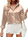 HANERDUN Damen Bluse Langarmshirt V-Ausschnitt Hemd Die Seide Elegant Lässige...