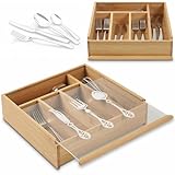 WPAJIRZO Besteckkasten mit Deckel, Besteckkiste 5 Fächer Holzbox...