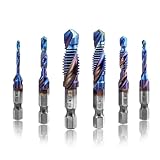 Treki 6 Stück Kombi Gewindeschneider Bit Set M3 M4 M5 M6 M8 M10, Manuell Gewindebohrer...