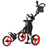 COSTWAY Golf Trolley, 3 Rad Golftrolley klappbar, Golfcaddy aus Aluminum mit...