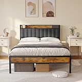 Bealife Polsterbett, Holzbett mit Metallbettgestell, gepolstertes Podest, Doppelbett mit...