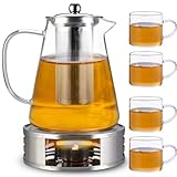 Cieex Teekanne mit Siebeinsatz und Stövchen, Teekanne aus Glas, Kaffeekannen...
