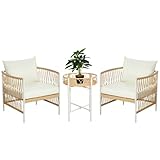Outsunny 3er Set Rattan Gartenmöbel-Set, Gartengarnitur mit 2 Gartenstühle, Couchtisch,...