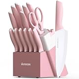 Astercook Messer-Set, Küchenmesser-Set mit Block und Schärfer, Keramikbeschichtung,...