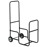 Outsunny Schwarzer Stahl-Kaminholzwagen mit 2 Rädern für den Innen- und Außenbereich,...