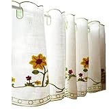 Bistrogardine Küchengardinen, Vintage Baumwolle Leinen Blumen Bestickt Kurzer Halbvorhang...