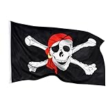 Aricona Piratenflagge - Fahne mit Totenkopfdesign mit Messing-Ösen - 90 x 150 cm -...