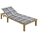 Xichuzi Sonnenliege mit Grauer Karomuster-Auflage Kiefer Imprägniert, Gartenliege,...