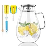 Honneeo Glaskrug 2 Liter 68 Unzen Karaffe mit Filter, Deckel, Rührstab,...
