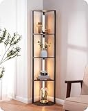 EDISHINE Stehlampe mit Holzregal, Bücherregal mit LED-Beleuchtung, Dimmbar...