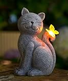 Yeomoo Katzen Figuren mit Solar Schmetterling Deko Wohnzimmer Gartendeko für draußen:...