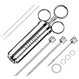 Edelstahl Fleischspritze, Marinierspritze, BBQ Bratenspritze mit 3 Nadeln, 60 ml...