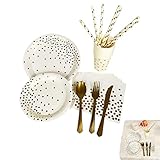 BORI Empfangsplatten-Set - Partygeschirr-Set - Goldfolien-Pappteller-Set mit Punktemuster...