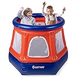 COSTWAY Ø100cm Minitrampolin mit Sicherheitsnetz, Aufblasbares Kindertrampolin mit...