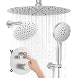 KOJOX Thermostat-Duschsystem aus gebürstetem Nickel, Druckknopf-Umsteller,...