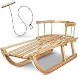 Kinderschlitten 90 cm mit Rückenlehne - Holzschlitten aus massivem Buchenholz -...