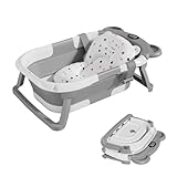 Baby Badewanne mit Thermometer, Faltbare Babybadewanne, Rutschfeste Tragbare...