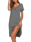 Ekouaer Nachthemd Damen Sommer Schlafshirt Kurzarm Sleepshirt Kurz Nachtwäsche...