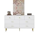 Marooma Anrichte, weiß, Kommode für Schlafzimmer, moderner Schrank mit 7 Schubladen, mit...