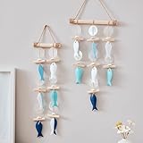 Windspiel mit Holzfisch, Treibholz, Muscheln, Maritime Deko Anhänger Fisch Muschel,...
