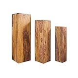 invicta INTERIOR Design Beistelltisch Säule MAKASSAR 3er Set 80cm/70cm/60cm hoch Sheesham...