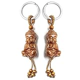 LINISME Kleiner Buddha Schlüsselanhänger aus Holz Mahagoni 3D Gravur Buddha Anhänger...