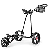 GYMAX Golftrolley faltbar, Golfwagen 3 Rad mit Anzeigetafel & Regenschirmhalter, Golf Push...