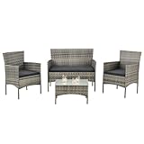 Juskys Polyrattan Sitzgruppe Fort Myers 4 Personen mit 2er Sofa, 2 Stühle, Tisch &...
