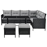 Juskys Polyrattan Lounge Manacor schwarz — Gartenlounge mit Sofa, Tisch, 2 Hocker &...