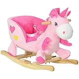 HOMCOM Schaukeltier Einhorn, Kinderschaukelstuhl mit Musik, Beckengurt,...