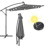 ML-Design Alu Ampelschirm Sonnenschirm LED-Solar Anthrazit Ø 300 cm Rund mit Kurbel und...