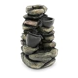 Uniprodo Uni_NSF_05 Gartenbrunnen Schale und Karaffe auf Mauerensemble LED-Beleuchtung 12...