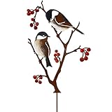 Vogel Gartenstecker 60 cm Hoch Bemalte Vogel Gartendeko für Draußen, Metall Meisen und...