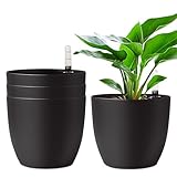 T4U 18cm Selbstwässernder Blumentopf mit Wasseranzeiger Schwarz 4er-Set,...