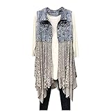 Masrin Jeansweste Damen Ärmellose Vintage Jeansjacke Spitze Spleiß Jacke...