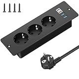Tischplatte Steckdose mit USB C, 3 Fach Einbausteckdose mit 2m Kabel,...
