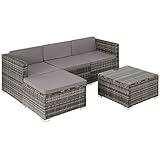 TecTake Poly Rattan Lounge, 5-teilige Outdoor Sitzgruppe mit Sofa Hocker Tisch,...