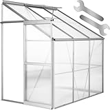 tectake® Aluminium Anlehngewächshaus 4,09 m³, Treibhaus mit Schiebetür und...