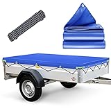 Anhängerplane Flachplane 207.5x114x10cm | WASSERFEST Anhänger Abdeckplane mit 7m...