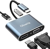 Oliveria USB C zu HDMI VGA Adapter, 4K@30Hz 4 in 1 USB C Multiport Adapter...