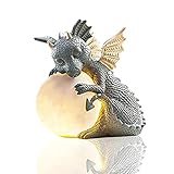 Dekofigur Drache mit Rundes Licht, Drachen Figuren Gartendeko für Draußen, Deko Drache...