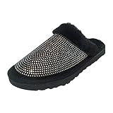 Filzpantoffeln Damen Mit Filzsohle Pelzige Plüsche Strass Dekoration Pantoffeln...